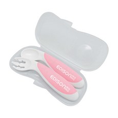EDISON mama 嬰幼兒防滑易握學習餐具組 附收納盒, 叉子+湯匙, 粉色, 1組