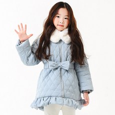 童款蝴蝶結腰帶聚酯纖維長版保暖鋪棉外套