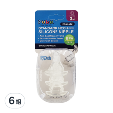 PUKU 藍色企鵝 經典標準圓孔奶瓶用奶嘴 M 3入 BPA FREE, 3個月以上, 6組