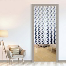 LASSLEY 蕾絲妮 日式棉麻門簾 中開式, 90 x 150cm, 葉葉相連 藍色 + 白色