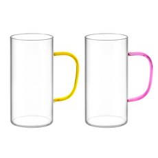 발룬피니 내열유리 컬러핸들 머그컵 730ml x 2종 세트, 골든 옐로우, 코랄 핑크, 1세트