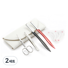 SEESOO 七素 修眉剪刀 + 修眉刀 + 眉夾 + 眉刷 + 輔助尺 + 皮革收納包套組, 白色, 2套