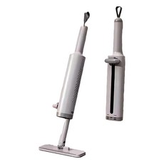 乾濕兩用迷你小拖把 平板旋轉拖把 附2條拖布 + 1個掛鉤 灰色, 1組