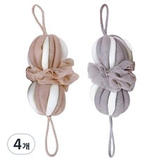 Vitabello 泡沫豐富柔軟長柄沐浴球 沐浴巾, 4個, 1入, 灰色 + 米色