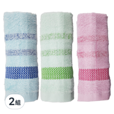 ONE&ONE 慶峯棉業 台灣製時尚自然毛巾 74 x 33cm 3件, 藍色 + 綠色 + 紅色, 2組