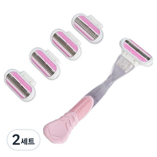 Barom Mall 女性專用柔軟除毛刀 粉色刀架 2.2 x 13.4 cm + 4入刀片組, 2套