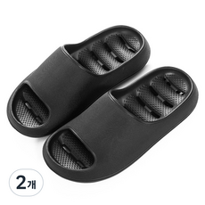 Musikine 柔軟貼合EVA防滑排水浴室拖鞋, 2個, 黑色