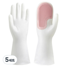 몽구밍 설거지 실리콘 장갑 양손 착용 세트, 핑크, FREE(one size), 5세트