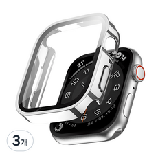 이츠라이프 애플워치 9H 스퀘어 풀커버 강화유리 케이스 40mm, 실버, 3개