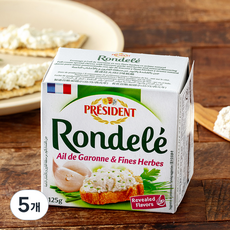 프레지덩 롱델 스프레드 치즈 갈릭 & 허브, 125g, 5개, 1개입