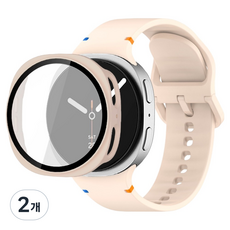 루아러블 갤럭시워치 액정보호 강화유리 필름 풀커버 하드 케이스 + 스포츠밴드 실리콘 스트랩 세트, 라이트핑크, 2개