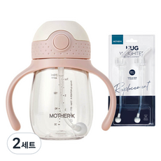 마더케이 허그 추 빨대컵 + 추 빨대 리필 2p 세트, 210ml, 2세트, 핑크베이지