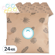 淺綠櫻桃牛皮紙葉子包裝袋 + 裝飾貼紙組, 混色, 24套