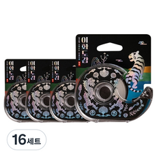 이화도감 대용량 문구테이프 18mm x 30m + 커터 세트 나전칠기 자개, 블랙, 16세트