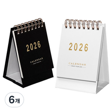 간단상점 2026 미니 달력 데스크 캘린더, 블랙, 화이트, 6개