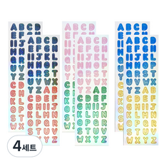 스티커마켓 오로라 홀로그램 알파벳 스티커 라지 3종 x 2p 세트, 핑크 + 그린, 블랙 + 레드, 블루 + 옐로우, 4세트
