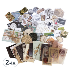 OLIVEPARTY EUMES 復古背景紙 便條紙 手帳裝飾貼紙 60款套組, A款, 2套