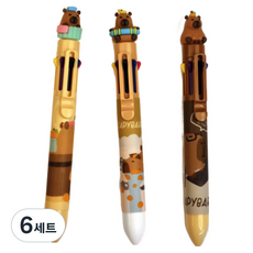 엠에스 큐티바라 카피바라 8색 볼펜 3종 세트 0.7mm, 혼합색상, 6세트