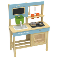 Classic WORLD 客來喜 小小戶外大廚師木頭玩具 50619, 1個, 原木色 + 淺藍色