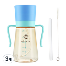메똔느 PPSU M3 추 빨대컵, 블루, 3개, 300ml