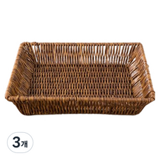 12라운드 사각 라탄 트레이, 브라운, 3개