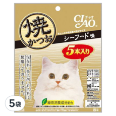 INABA CIAO 啾嚕 宗田鰹燒魚柳條,海鮮高湯, 5本入, 100g, 5袋