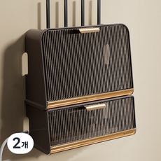 Market Plan 免鑽孔雙層多功能機上盒收納架, 2個, 深棕色