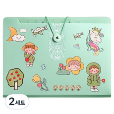 올인셀 데일리 아코디언 파일 12칸 A4 + 스티커 세트, 파스텔그린(파일), 2세트
