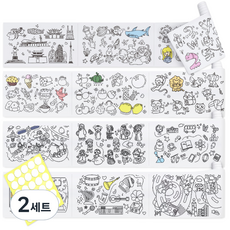 YOUNG ART 主題著色捲筒素描本 3m*4入 24主題+圓形黏貼膠帶組, 全開, 2套