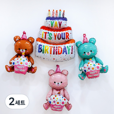 Party09 小熊生日杯子蛋糕氣球4件組, 2套, 混合色