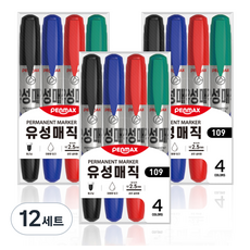 PENMAX Jumbo油性麥克筆 4種組, 黑、藍、紅、綠, 12套