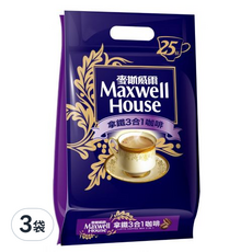 Maxwell House 麥斯威爾拿鐵3合1咖啡 濃厚奶白與香醇咖啡的完美結合, 14g, 25包, 3袋