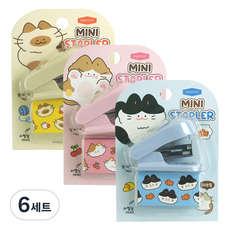 핑크풋 냥냥 미니 스테이플러 3종 세트, 혼합색상, 6세트