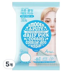 아리얼 스무스 앤 퓨어 코튼 쿨링 데오 티슈 플랫 20p, 5개, 100g