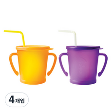 아가프라 유아용 매직 빨대컵, 300ml, 4개, 오렌지 + 퍼플
