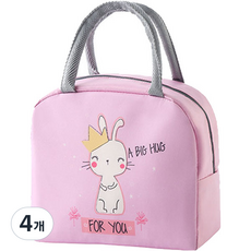 클레어라 귀여운 캐릭터 보온 보냉 도시락 가방, 핑크 고양이, 4개