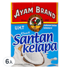 AYAM 雄雞標 特級椰奶 利樂包 U.H.T 無膽固醇, 200ml, 6入