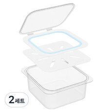 LIVINGMATE 韓國製PC透明保鮮盒3件組, 2套, 2英吋 1/6 份盤 + 翻蓋 + 瀝水盤