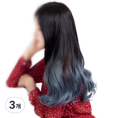 준 투컬러 웨이브 1피스 붙임머리 50cm 190g, 블랙 + 애쉬블루, 3개