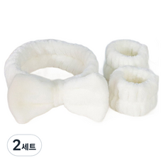 gelluna 大蝴蝶結極細纖維洗臉髮帶 + 手腕帶 2件組 Y-46, 2套, 白色