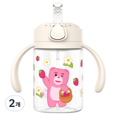주니 벨리곰 원터치 빨대컵, 베이지, 2개, 200ml