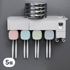 多功能牙刷杯收納置物架 四杯款, 5個, 混和顏色, 壁掛式浴室收納架