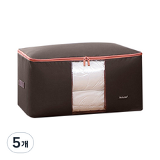 리빙박스 지퍼백 이불 압축 정리함, 브라운, 5개