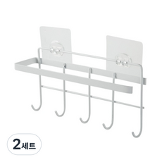 더벨라 강력 접착 2in1 다용도 타올걸이 + 5구 후크걸이, 화이트, 2세트