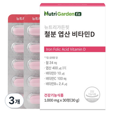 뉴트리가든핏 철분 엽산 비타민D 30g, 3개, 30정