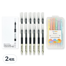 TUCO.B 54 液體墨水中性筆 0.5mm 12入 + Tukobi Coma Mild 雙頭螢光筆 6色, 2套, 黑色(中性筆), 6色(螢光筆)