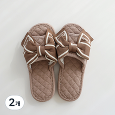 EVER HOUSE 三層緩衝蝴蝶結棉質室內拖鞋, 棕色, 2個