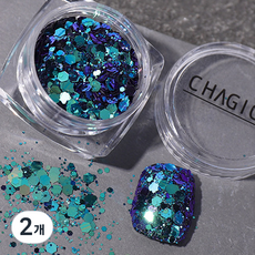變色龍混色六角美甲亮粉, 藍色, 2個