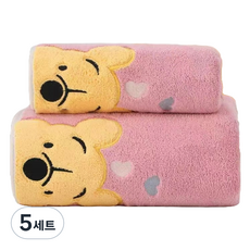 원이네 베어 바스타월 + 세면타월 세트 면사, 핑크, 5세트