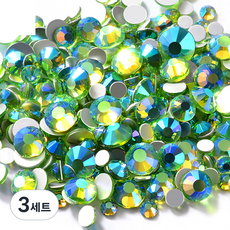 MEIBROWN DIY美甲 高級彩色混合尺寸平底美甲鑽, M03104(綠色), 3套